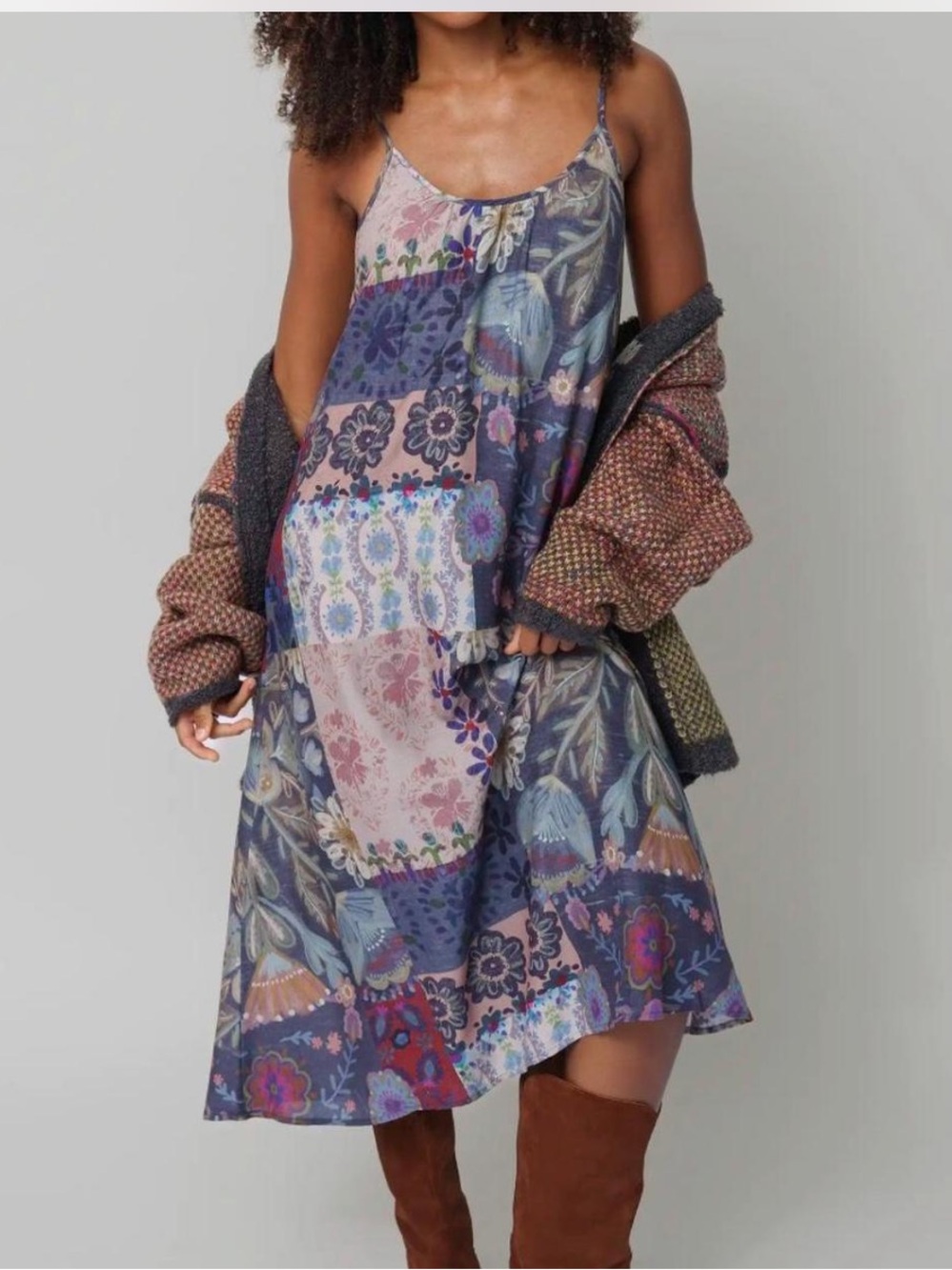 Natural life floral patchwork dress small great layering piece